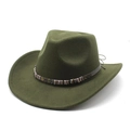 Detail of olive green wool fedora with vintage metal gears and ethnic ribbon trim - M(56-58cm) / Army Green