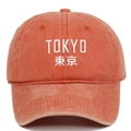 Vintage washed orange baseball cap with Tokyo embroidery in a minimalist retro style - Adjustable / Orange