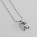 Puffy balloon letter R pendant on silver snake chain necklace with high gloss finish - Letter R [Steel]