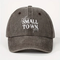 Washed dark gray baseball cap featuring just a SMALL TOWN girl embroidery on the front - One Size / Coffee