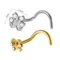 Schmetterling Nasenstecker mit Kristallen in Gold und Silber, Größe 4,3 mm - Stahlfarbe Schmetterling Mit Zirkonia / 0.8x7mm