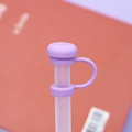 Close-up of a 10mm purple silicone straw topper with dust plug and connecting ring strap - 10mm Straw Cap (Without Straw) / Deep Purple Mushroom