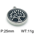 Pendentif Arbre de Vie vintage en acier 25mm avec émail noir et bordure de corde - Style Email Arbre de Vie Bordure Corde Argentée (KLJ4250-Z)