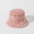 Close-up of soft pink faux fur bucket hat showing high-quality plush texture and design - Light Pink