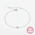 925 sterling silver chain bracelet featuring a sparkling zircon letter T pendant with clasp - Letter T / White Gold