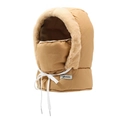 Khaki windproof winter trapper hat with faux fur trim and adjustable drawstring - One Size / Deep Beige