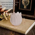 Frosted white tulip glass candle holder for romantic table decor 7x6.5cm - Tulip Candle Holder / Frosted White