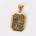 Rectangular 18k gold plated stainless steel pendant with embossed tree of life design - Tree of Life (Pendant Gold Style 6)