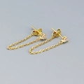 Elegant gold S925 silver drop earrings featuring a chain link and a zircon stone - Gold (White Stone)