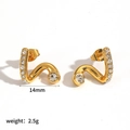 Gold stainless steel snake earrings with clear crystals, size 14mm, weight 2.5g - S-Shaped Curved Zirconia Style (TE60599)