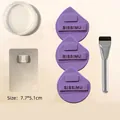 Purple teardrop makeup sponges set with foundation brush and steel palette - 3 Purple Puffs + 3 Boxes + Brush + Palette Set / Transparent Box Packaging / Purple