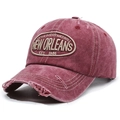 Casquette bordeaux en toile délavée avec broderie New Orleans et détails usés vintage - Rouge