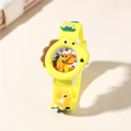 Vibrant yellow dinosaur cartoon watch with 3D silicone strap for children and students - Yellow