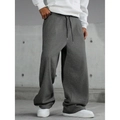 Men's retro dark grey oversized sweatpants with black drawstring in outdoor streetwear style - Dark Gray