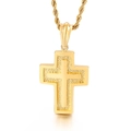 Collana con pendente a croce dorata con centro satinato e catena a corda da uomo - Ciondolo Solo Croce Doppio Strato Senza Catena (KP40336-D)