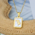 Gold stainless steel Capricorn constellation necklace with white shell inlay on stone - Capricorn