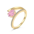 Elegante anillo de plata S925 dorada con gran circón rosa ovalado y pequeños diamantes - US 9 / Color Oro Piedra Rosa