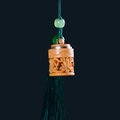 Linden wood hollow lotus pendant with dark green tassels and jade-like beads decor - Cylinder Style (4) / Approx. 2.8*2cm / Without Scent Beads