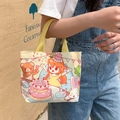 Cartoon canvas handbag in beige with yellow handles and happy birthday illustration - Birthday Party