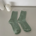 Mid-calf cotton socks in light green with colorful nep yarn and ribbed texture detail - One Size / Green
