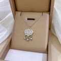 Silver titanium steel necklace with ruyi lock pendant in a premium brown jewelry box - Hollow Lucky Lock Pendant Silver (N122)