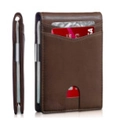 Slim brown leather RFID blocking wallet for men with card slots in a minimalist style - Coffee