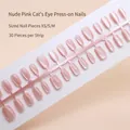 30 tlg. Nude-Rosa Katzenauge Press-on-Nägel mit durchscheinendem Finish in XS/S/M - 30 Stück/Streifen / Nude Rosa Katzenauge