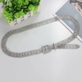 Luxurious silver crystal waist chain with ten rows of sparkling rhinestones and square buckle - Square Buckle 5-Row Style / Silver