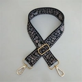 Adjustable wide fabric strap for bags with floral print and gold metal swivel hooks - No. 4 Black Small Floral