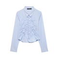 Light blue long sleeve poplin shirt with smocked chest detail on white background - XS / Sky Blue