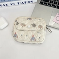 Quilted fabric organizer pouch with cartoon elephant pattern and metal keyring detail - Bowknot Elephant