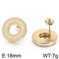 Golden stainless steel geometric round earrings with clear rhinestones and 18mm diameter - Gold Double Ring Hollow Rhinestone (KLJ566-Z)