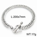 Pulsera de cadena cubana de acero de titanio plateada de 8 mm con cierre OT de corazón único - Cadena Cubana de 7mm Con Cierre OT de Corazón(KB165894-ZZ)