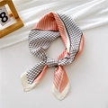 Silk square scarf with coral pink geometric patterns and black grid texture - Pink Grid Stripe