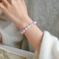 Lavender purple agate beaded bracelet with a white accent bead and silver spacer - 36# Bracelet - Purple