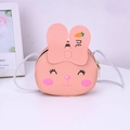 Pink rabbit-shaped toddler crossbody bag with cute bow and white braided strap - Pink Rabbit