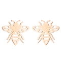 Detail of rose gold plated bee earrings with minimalist cutout wings and body structure - 279 Bee / Rose Gold