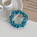 Peacock blue satin scrunchie with silk luster and pleated elastic hair tie design - Blue