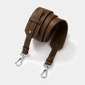 Adjustable dark brown lychee leather bag strap with silver hooks and white stitching - Silver Clasp / Caramel color
