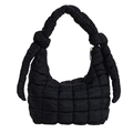Borsa a spalla trapuntata nera in nylon con trama a nuvola e dettagli di nodi sul manico - Nero