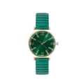 Détail macro du cadran vert soleil avec chiffres romains et bracelet flexible - Vert