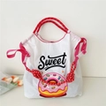 Sac cabas blanc en toile avec imprimé donut rose, lettrage Sweet et anses rouges - Grand Sans Sangle / Donut Coloré Blanc