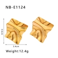 Detailed view of 18K gold-plated stainless steel square earrings with pleated texture - 18K Gold / Wrinkled Square Style (NB-E1124)