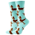Light blue knit crew socks featuring a cute brown poodle pattern for men and women - Size 35-42 / Poodle