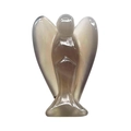 Handcrafted guardian angel figurine carved from natural translucent grey crystal stone - Grey Agate
