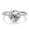 3ct Round Moissanite 925 Silver Ring with Halo setting and Pave band detail - US 5 / 2 Carat (Moissanite)