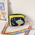 Yellow and navy blue canvas kids crossbody bag with space-themed UFO cartoon prints - Yellow