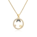 Collier doré avec pendentif rond évidé avec croissant de lune bleu et étoiles zircon - Croissant de Lune Bleu et Étoile (CN001998YH)