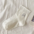 Off-white crew sock featuring a cute bear embroidery with a cozy knit texture - White - Bear Raising Hand