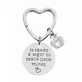 Silver teacher appreciation heart keychain with apple pendant and engraved quote tag - JSYZ005 It takes a big heart to teach little minds / Silver